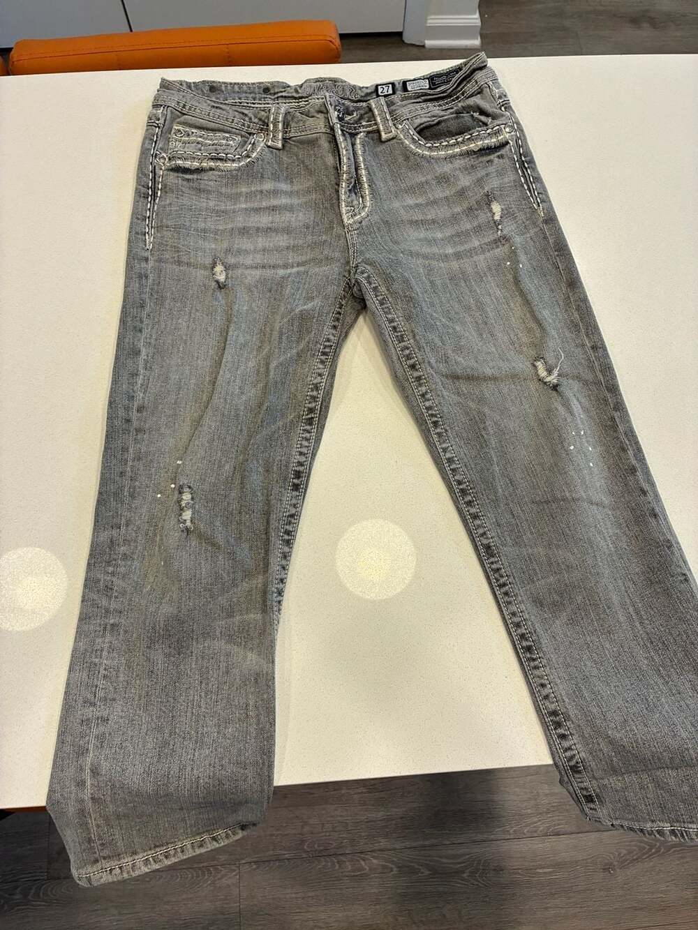 Miss Me Women's Denim Gray Jeans Size 25 Embellished Mid Rise Distressed